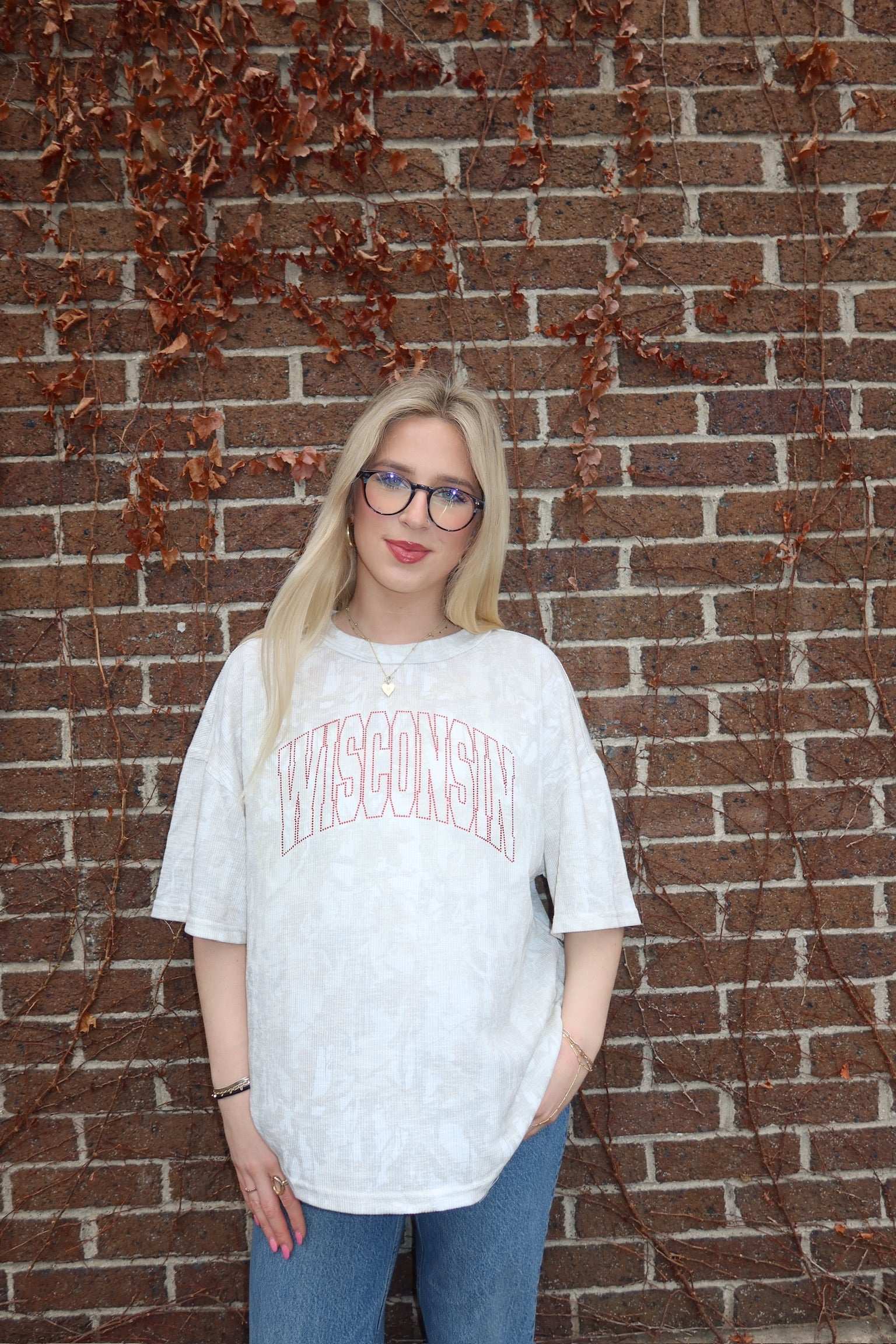 Wisconsin Rhinestone Camo Oversized Tee
