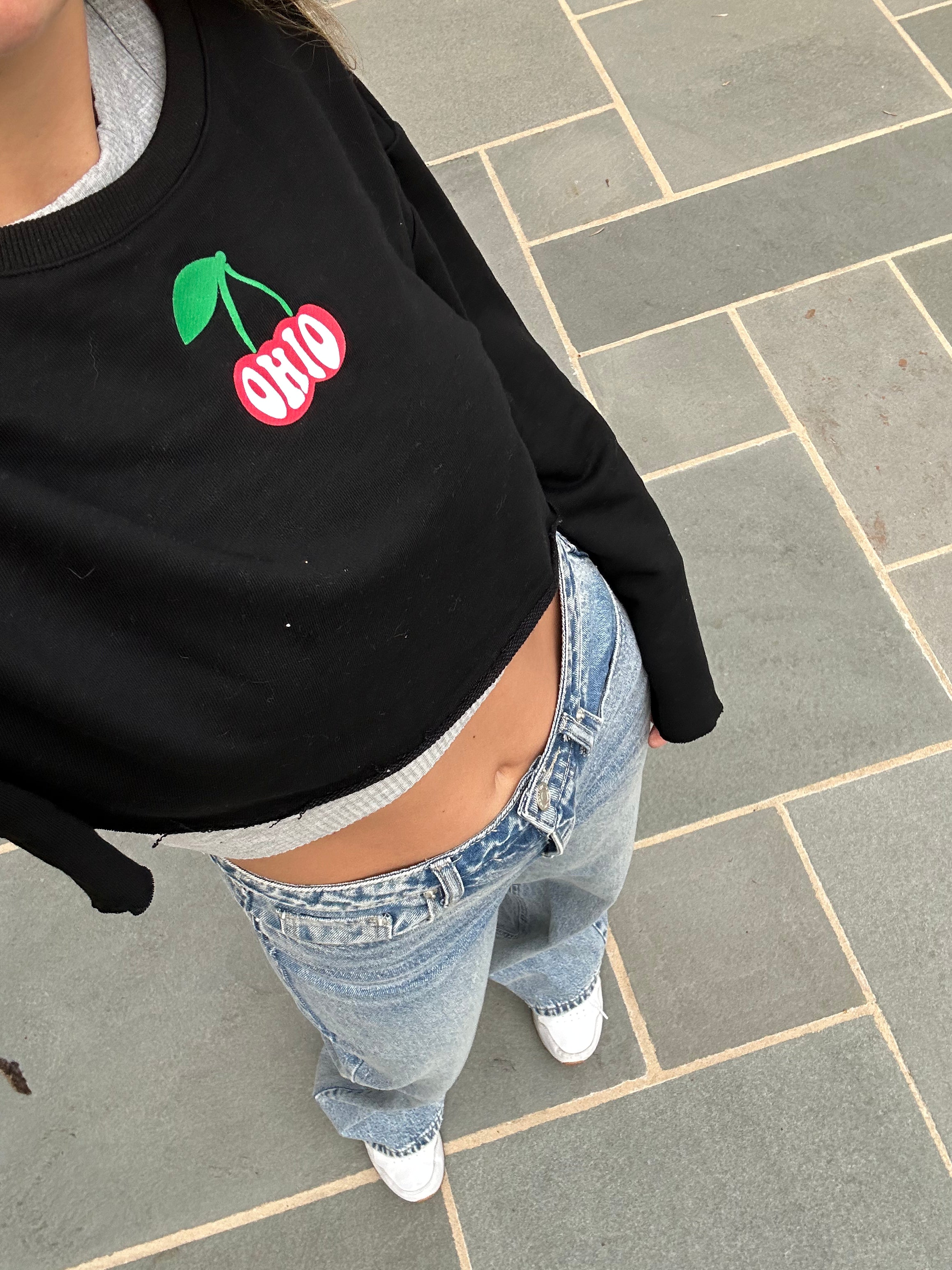 Ohio Cherries Bell Sleeve Crop Crew - Recess Apparel LLC