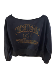 Michigan Rhinestones Crop Off Shoulder Crew