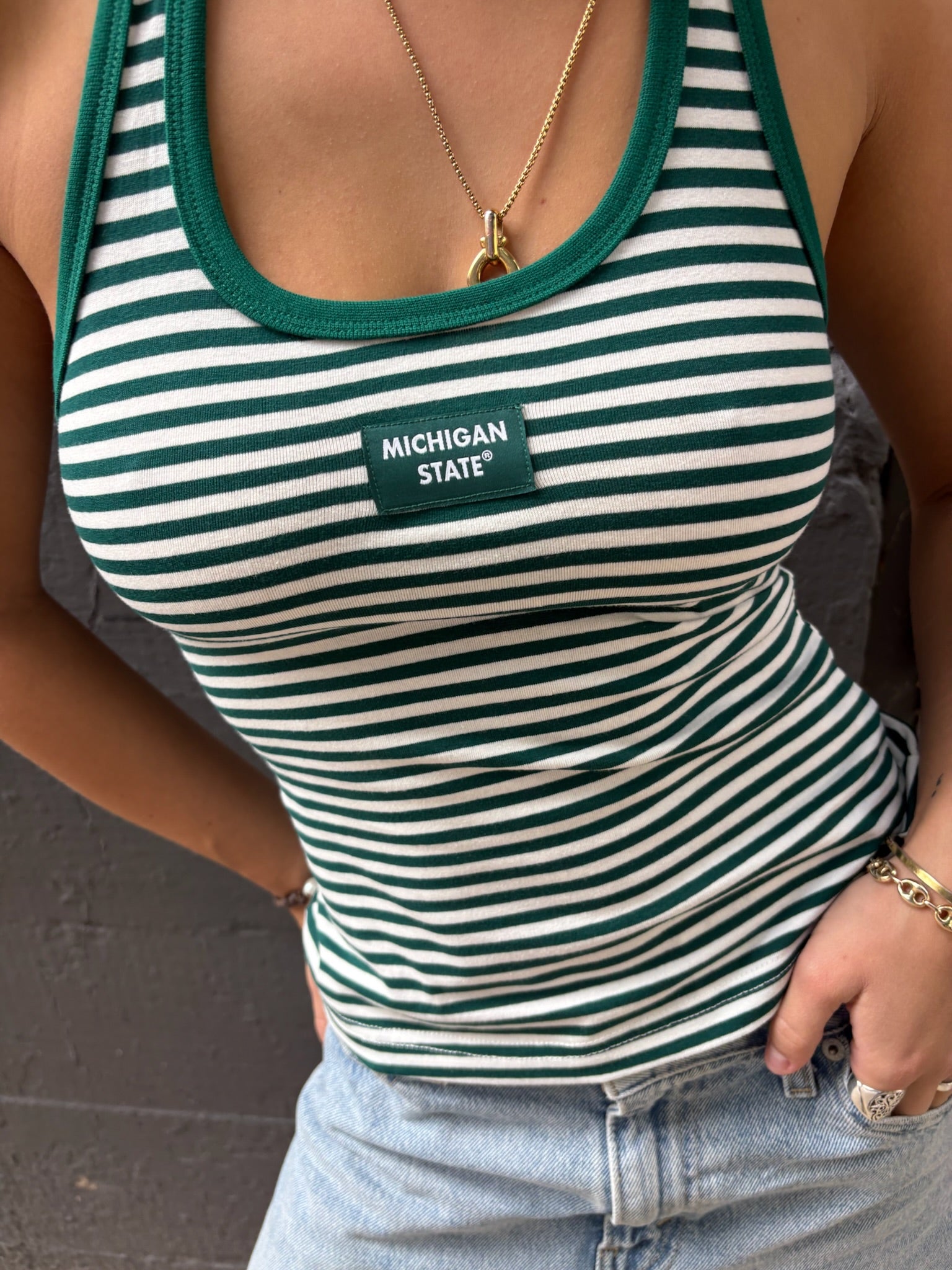 Michigan State Stripe Halter Top