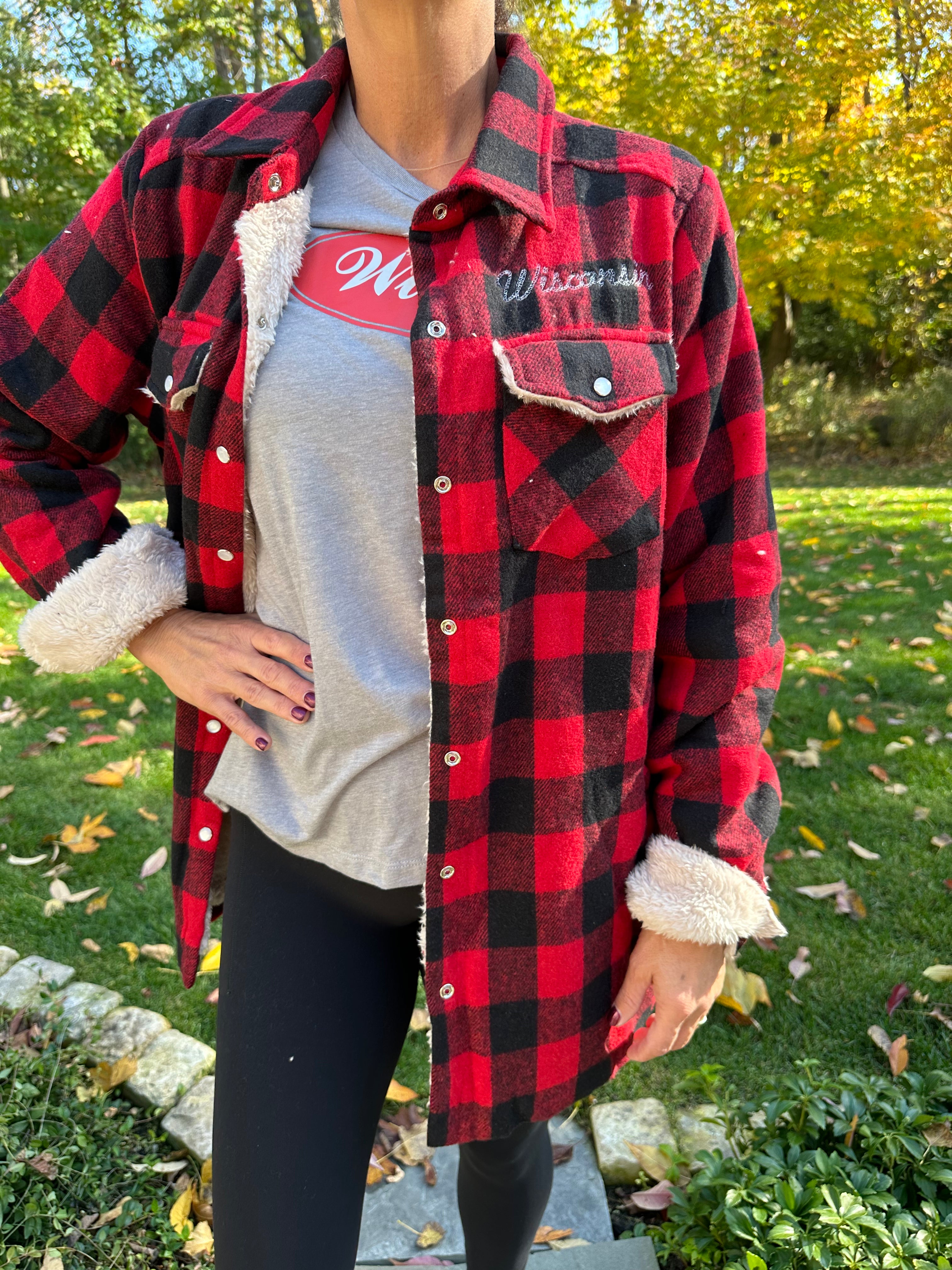 Wisconsin Plaid Sherpa Shacket