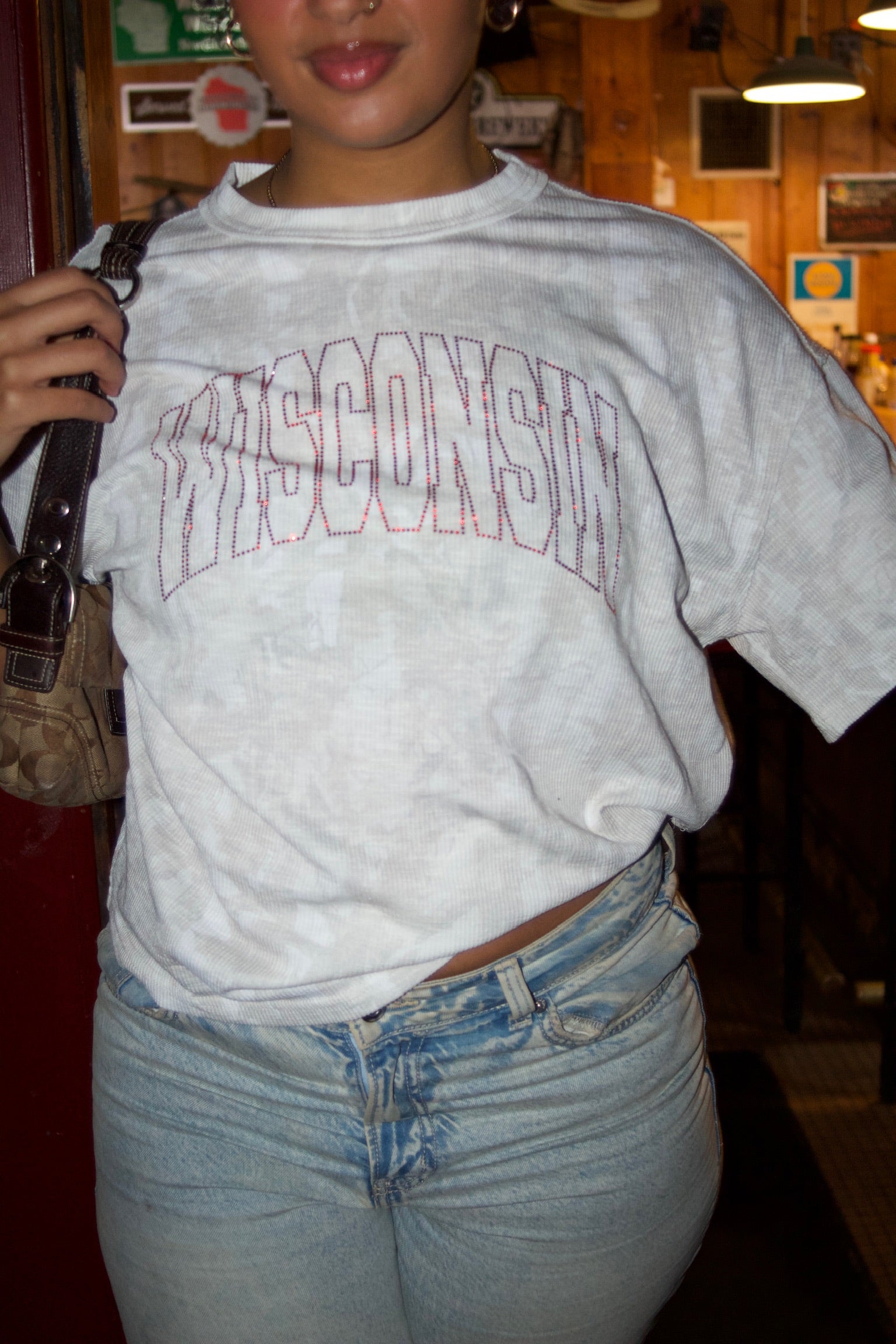 Wisconsin Rhinestone Camo Oversized Tee