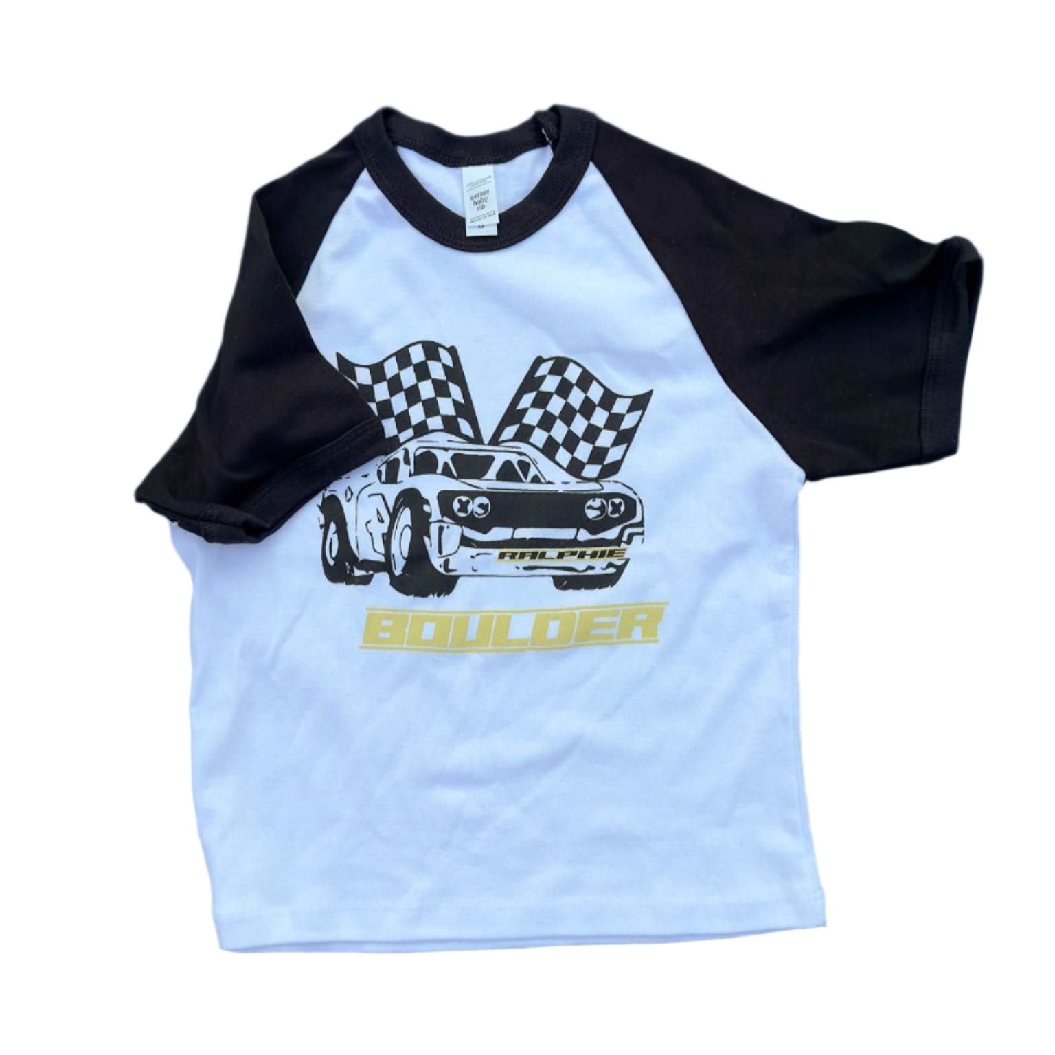 Boulder Race Car Baseball Tee