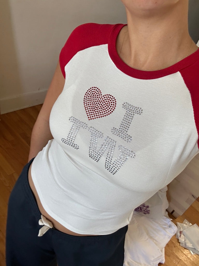 I Love WI Rhinestone Baseball Tee