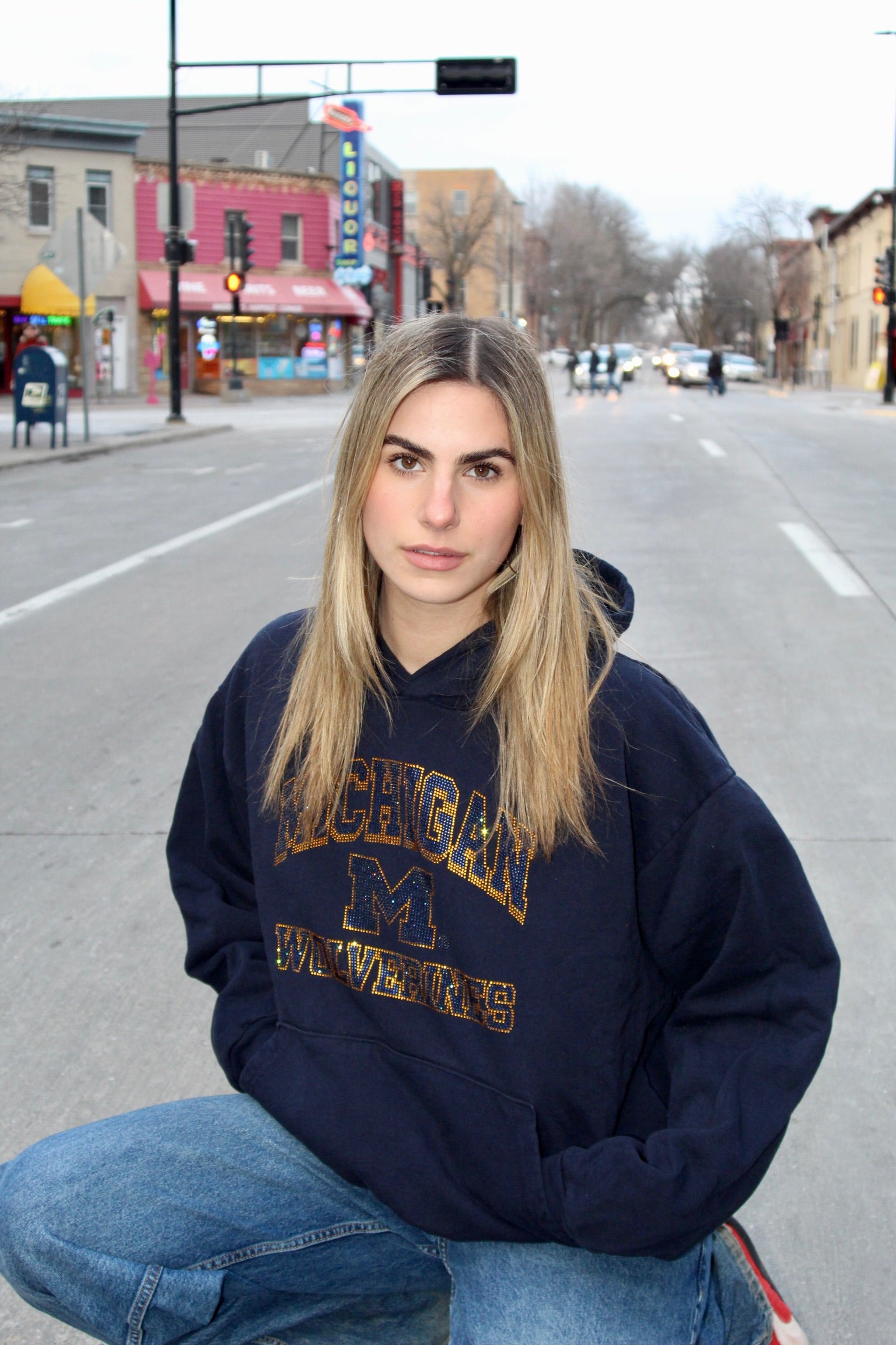 Michigan Rhinestone Hoodie