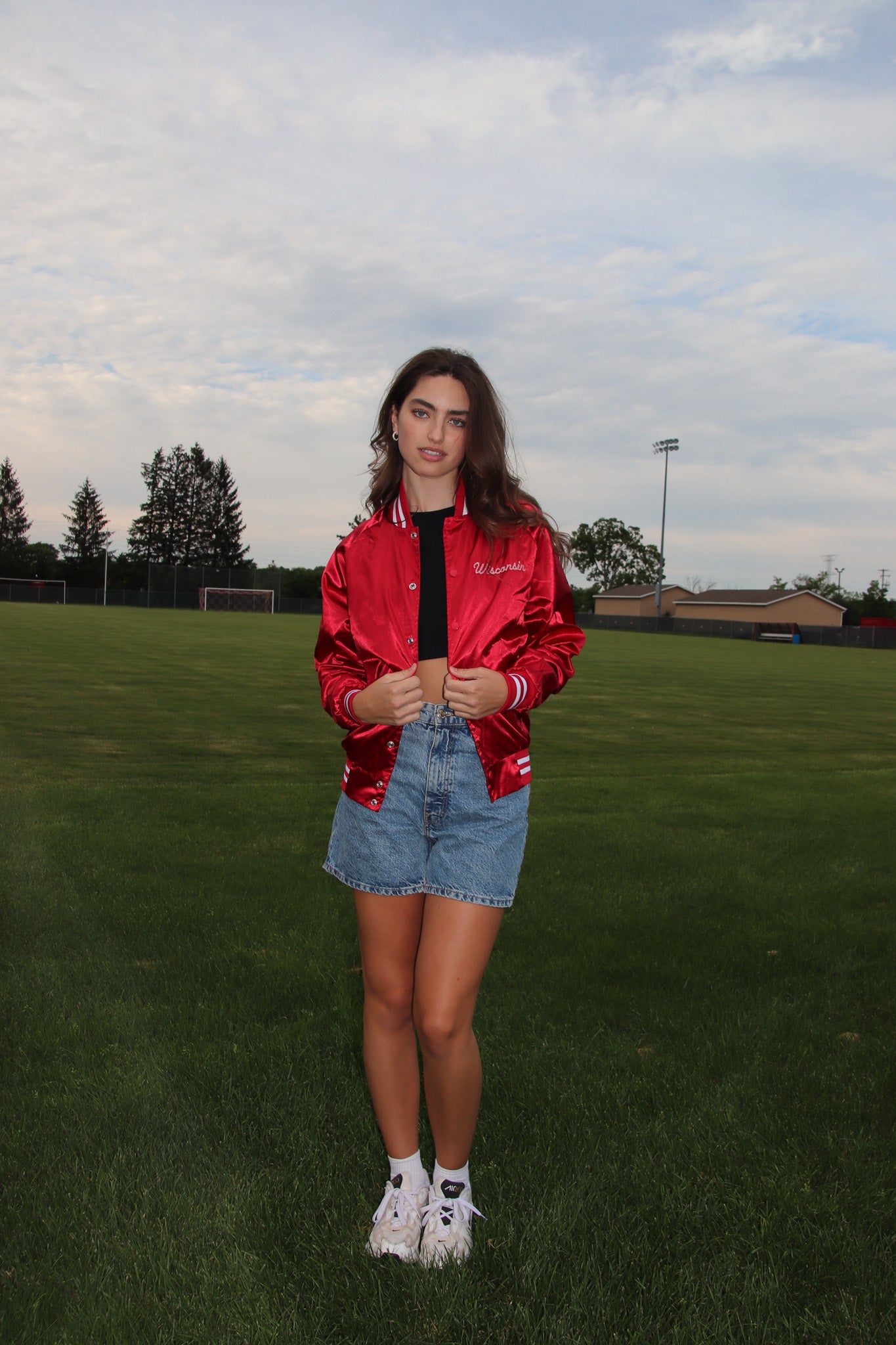 Wisconsin Chain Embroidered Satin Baseball Jacket