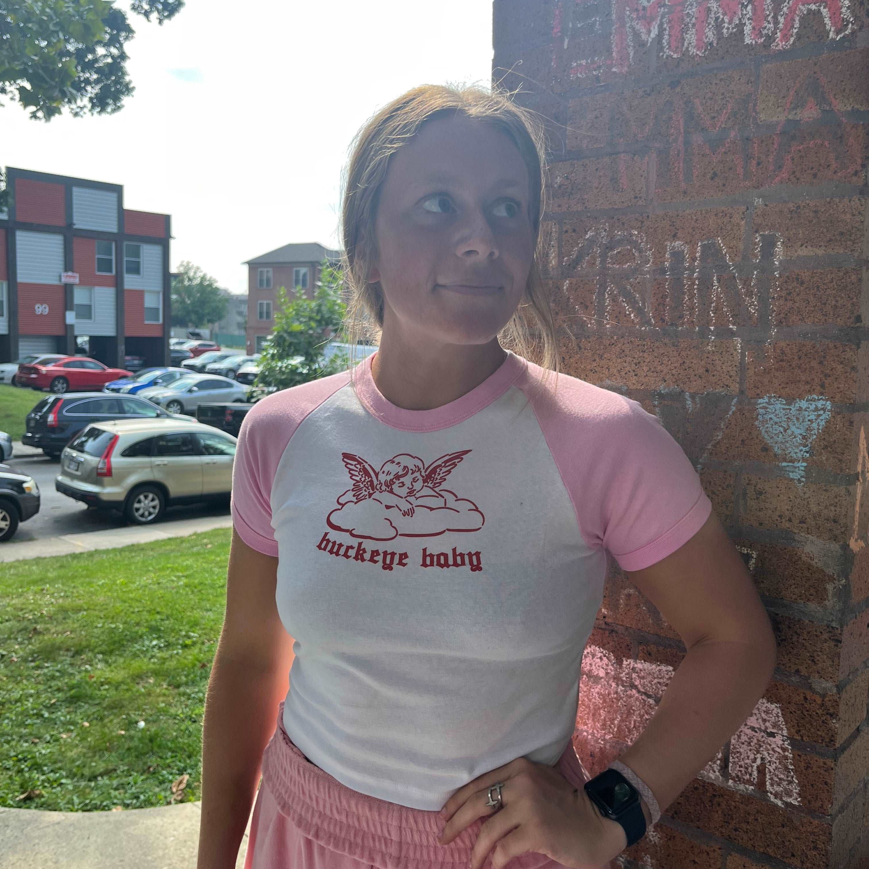 Buckeye Baby Cropped Baseball Tee