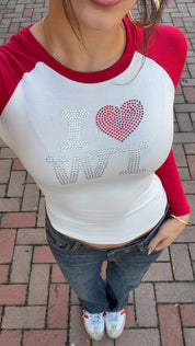 I Love WI Rhinestone Baseball Tee