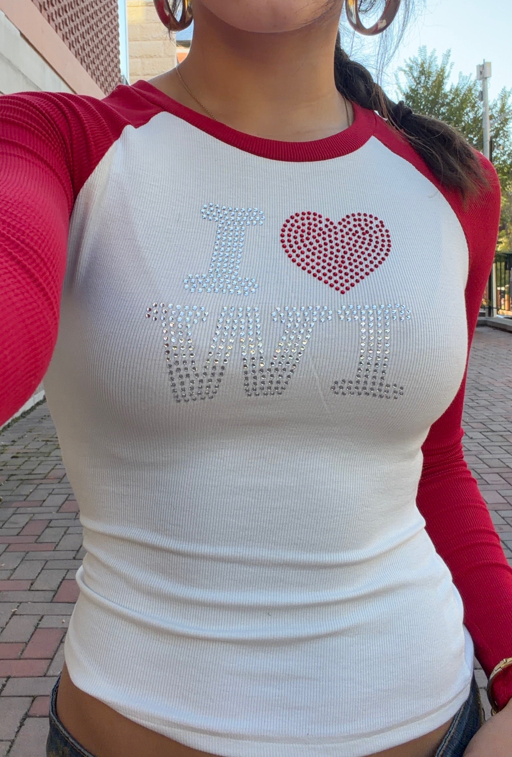 I Love WI Rhinestone Baseball Tee