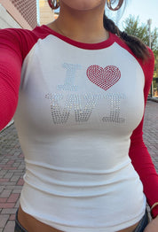I Love WI Rhinestone Baseball Tee