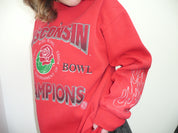 Vintage Wisconsin Rhinestone Rose Bowl Crewneck