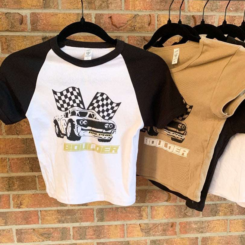 Boulder Race Car Baseball Tee