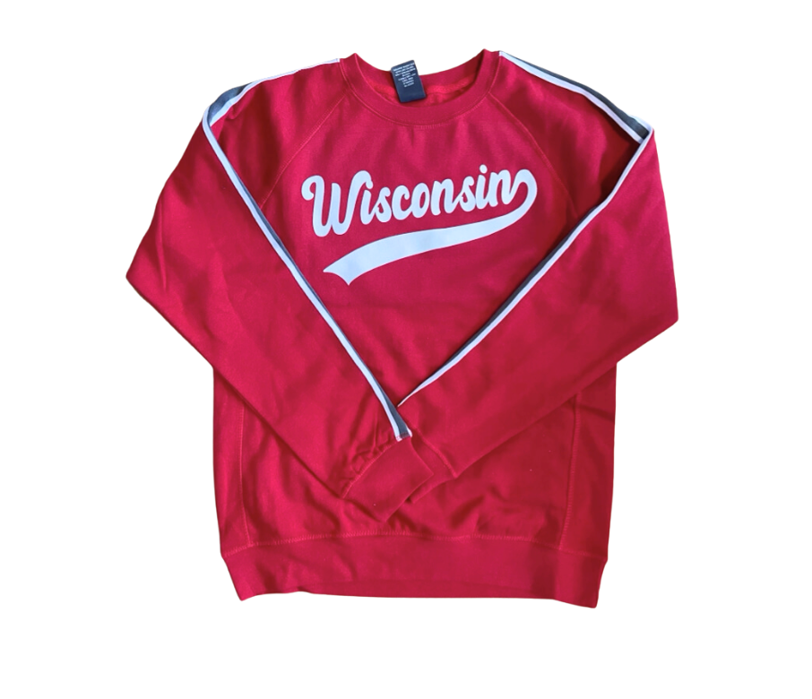 Wisconsin Script Stripe Sleeve Crewneck