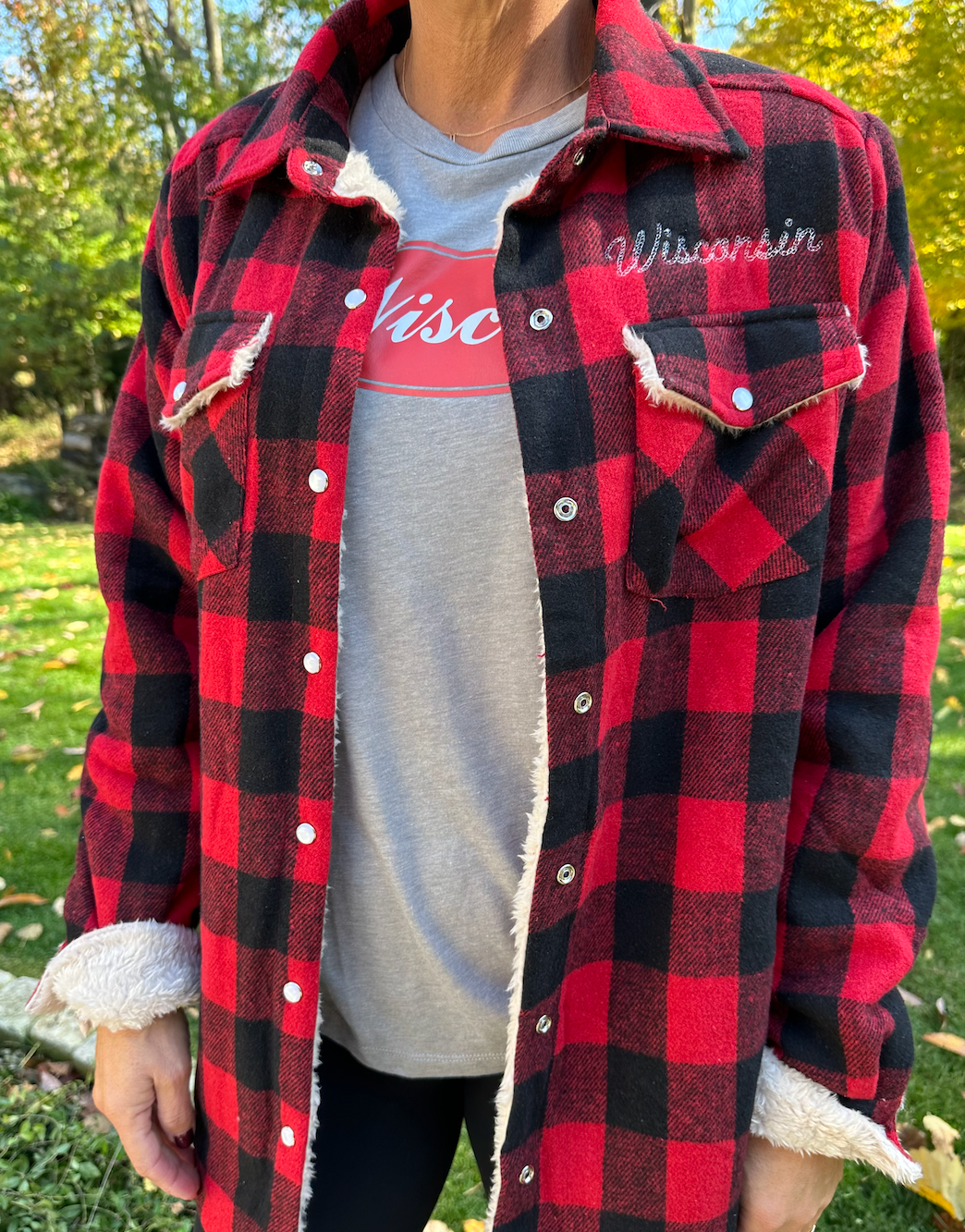 Wisconsin Plaid Sherpa Shacket