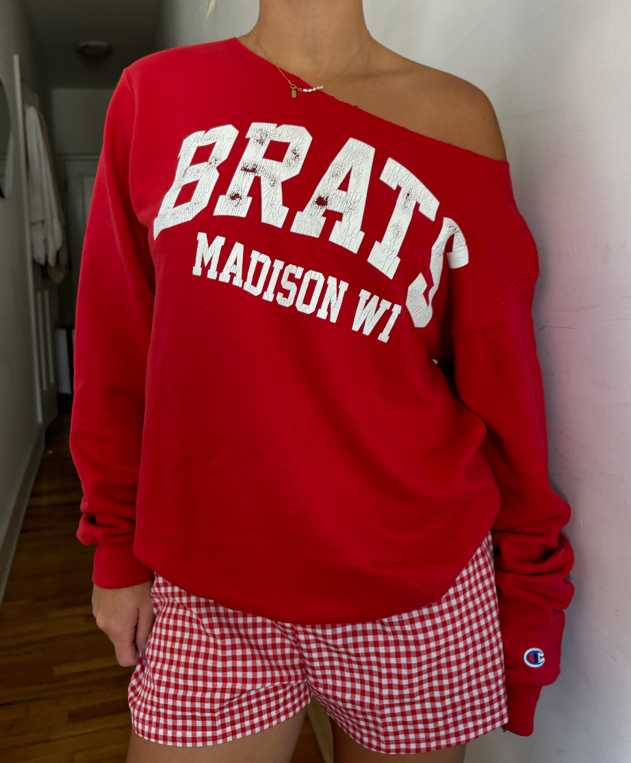 'BRATS' Wisconsin Off Shoulder Crew