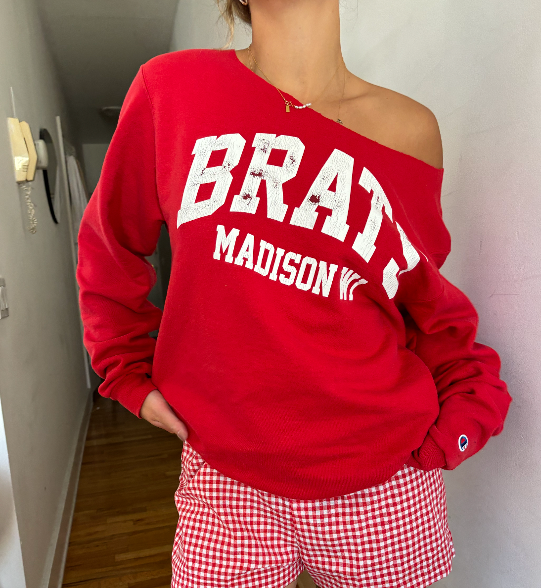 'BRATS' Wisconsin Off Shoulder Crew