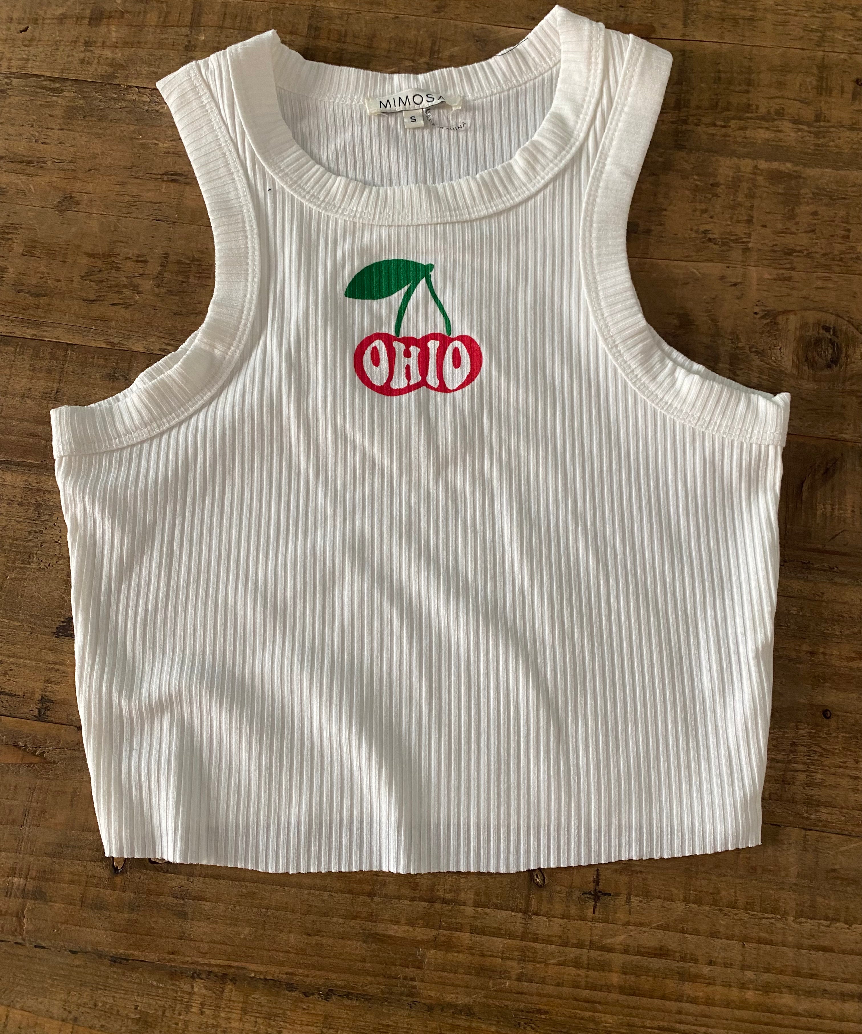 Ohio Cherries High Neck Ribbed Tank - Recess Apparel LLC