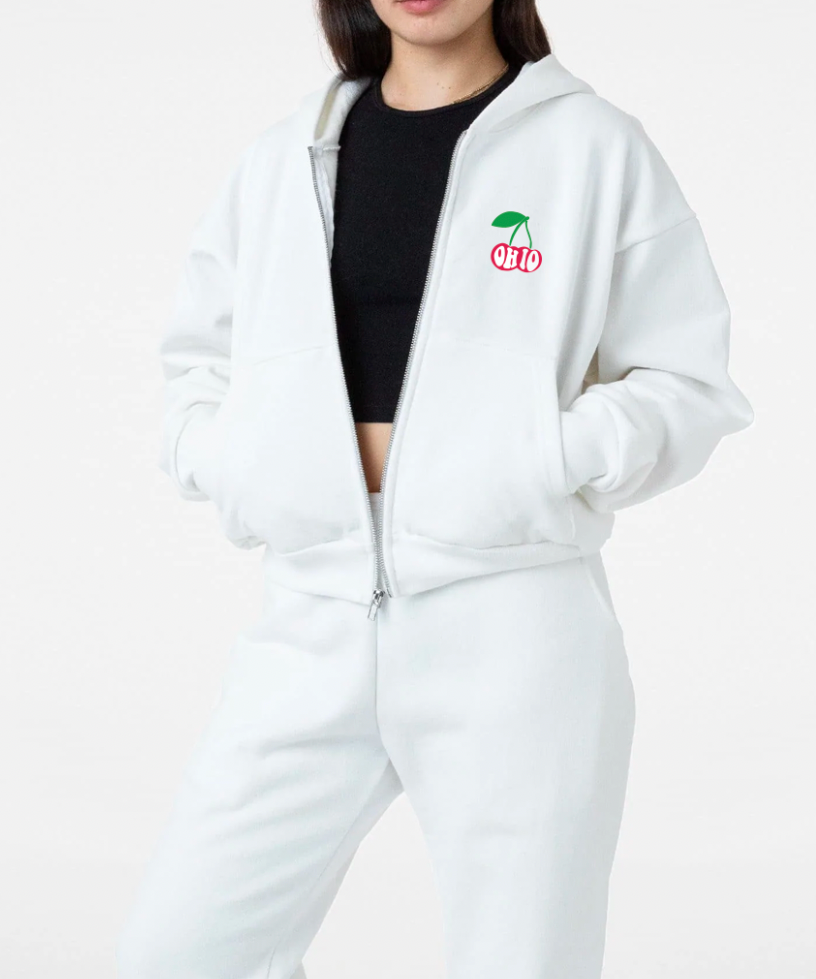 Ohio Cherries Oversized Crop Zip Up - Recess Apparel LLC