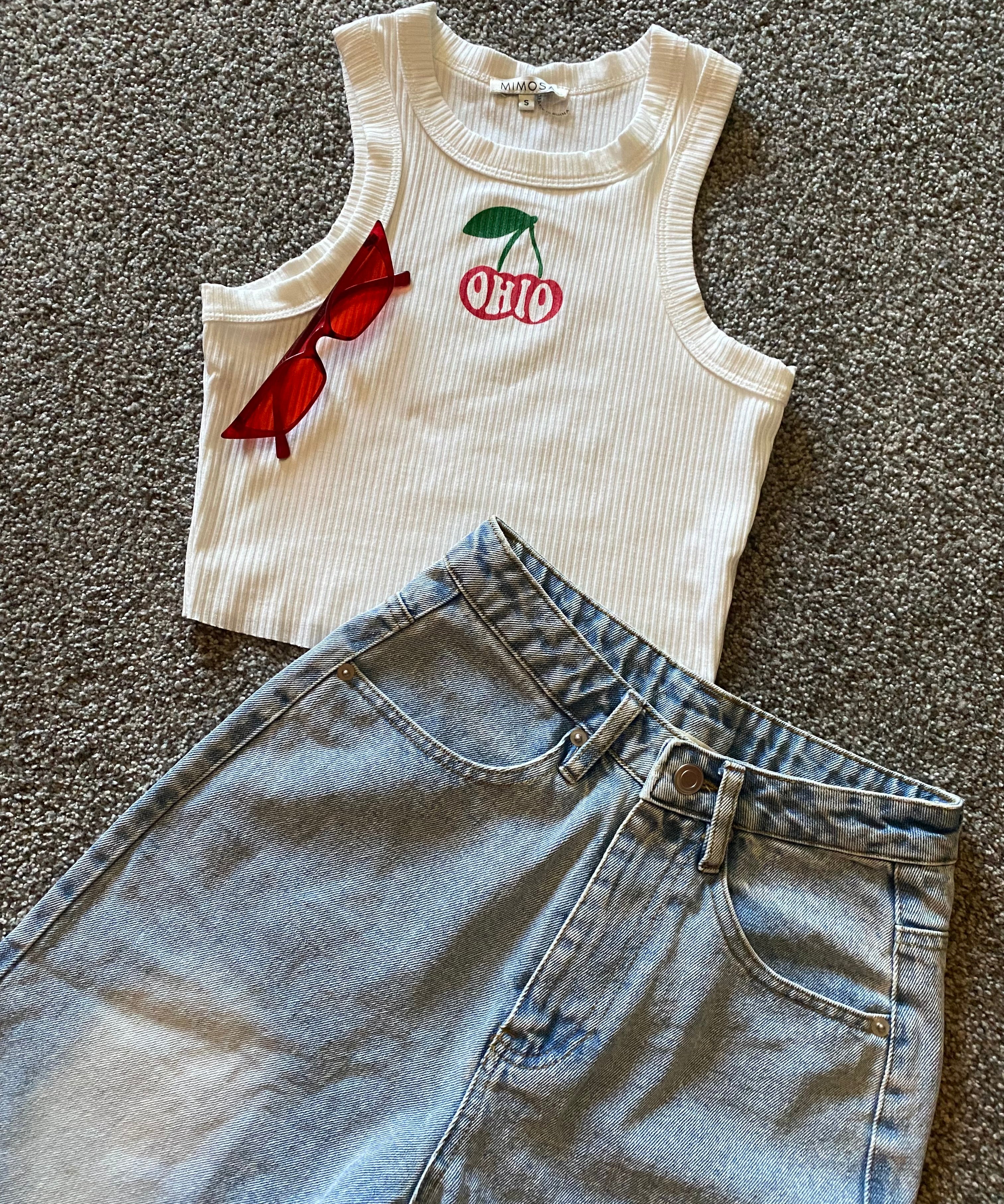 Ohio Cherries High Neck Ribbed Tank - Recess Apparel LLC